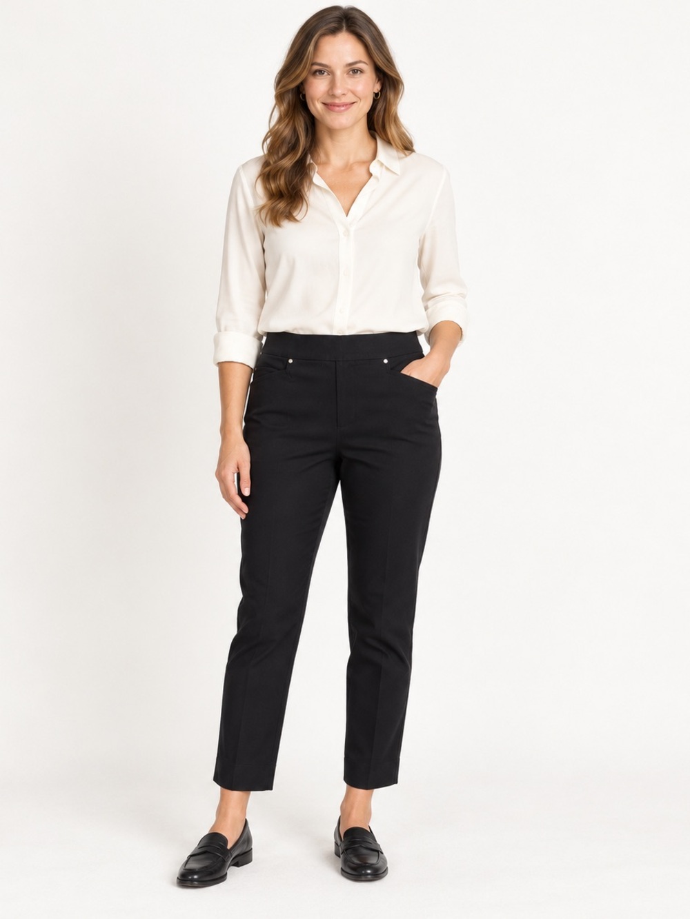 Hilary Radley Women’s M Black Pull-On Ankle Pants Stretch Slim Leg
